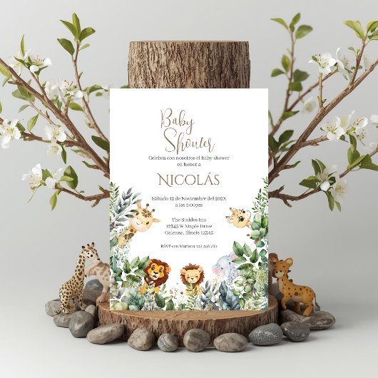 Safari Espagnol Baby shower Invitation garçon