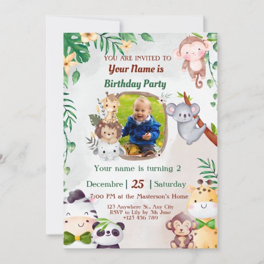 Safari et Jungle Invitations d'anniversaire pour e (Devant)