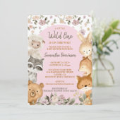 Safari Farm Animal Bear Fox Rabbit Raccoon pink Kaart (Staand voorkant)