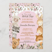 Safari Farm Animal Bear Fox Rabbit Raccoon pink Kaart (Voorkant / Achterkant)