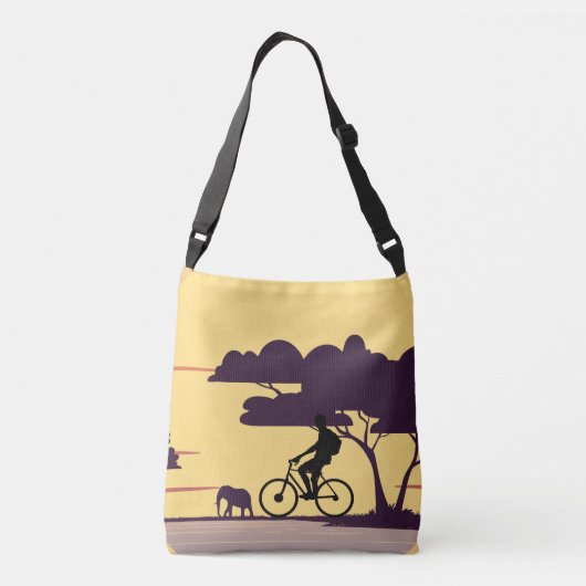 Safari fietstocht bij zonsondergang - fietser en o crossbody tas (Achterkant)