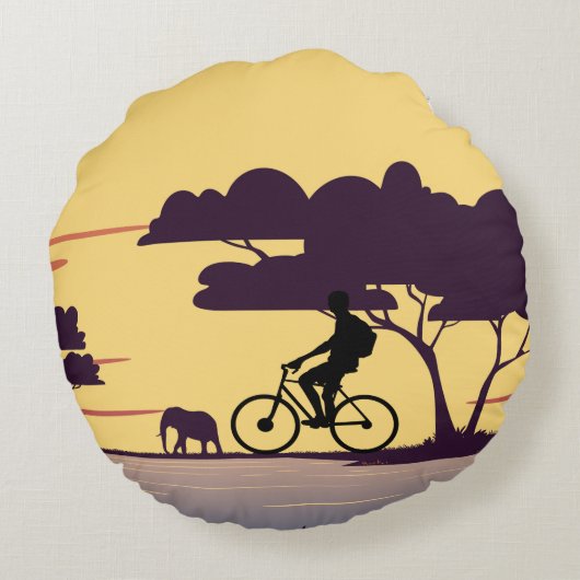 Safari fietstocht bij zonsondergang - fietser en o rond kussen (Achterkant)