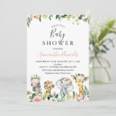 Safari Floral Animaux Baby shower Invitation (Debout devant)