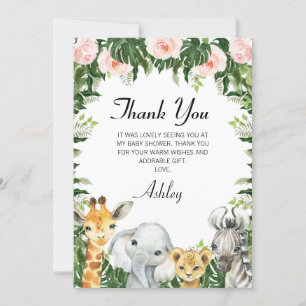 Safari Floral Folial Baby shower Carte de remercie