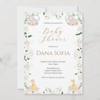 Safari floral Spanish Baby Shower Girl invitation