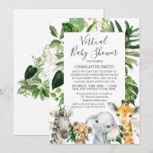 Safari Foliage Baby shower virtuel Invitation (Devant / Derrière)