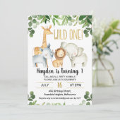 Safari Foliage Wild One 1st Birthday Invitation (Debout devant)
