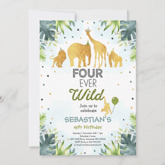 Safari Four Ever Wild verjaardagsuitnodiging groen Kaart (Voorkant)