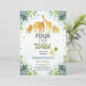 Safari Four Ever Wild verjaardagsuitnodiging groen Kaart (Staand voorkant)