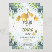 Safari Four Ever Wild verjaardagsuitnodiging groen Kaart (Voorkant / Achterkant)