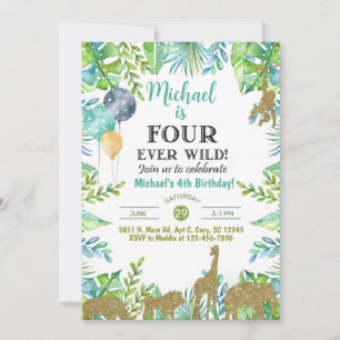 Safari Fourever Wild boy 4e verjaardag uitnodiging