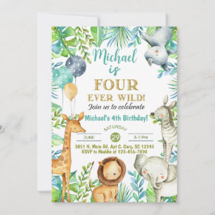 Safari Fourever Wild boy 4e verjaardag uitnodiging