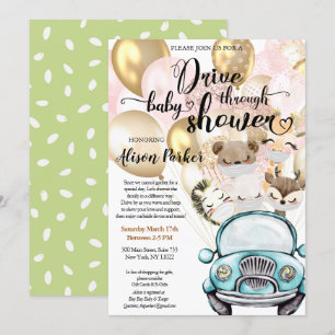 Safari Friends Gender Neutral Drive by Baby shower Kaart