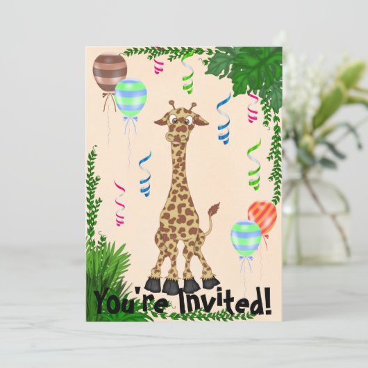 Safari Giraffe Anniversaire Fête Invitation (Debout devant)