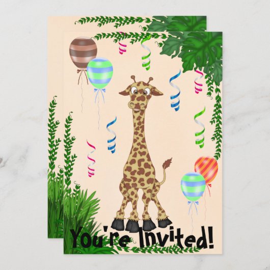 Safari Giraffe Anniversaire Fête Invitation (Devant / Derrière)