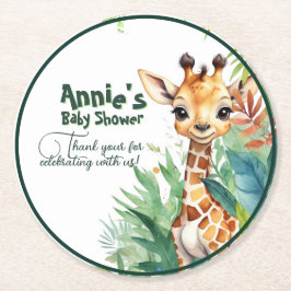 Safari Giraffe Baby shower Groen Ronde Kartonnen Onderzetter