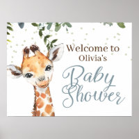 Safari Giraffe Blauw Grijs Welkom Baby shower