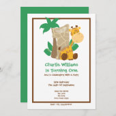 Safari Giraffe First Birthday Party Kaart (Voorkant / Achterkant)