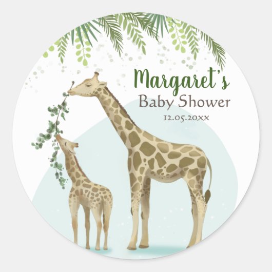 Safari Giraffe Green Leaf Baby Round Sticker (Voorkant)