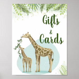 Safari Giraffe Leaves Baby shower Gifts and Kaarte Poster