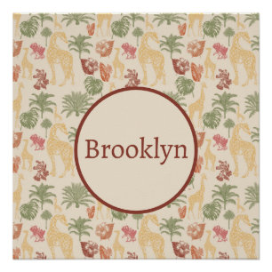 Safari Giraffe & Palm Leaves Nursery Perfect Poster