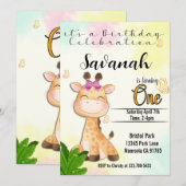 Safari Giraffe première invitation anniversaire (Devant / Derrière)