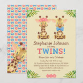 Safari Giraffe Twins Boy and Girl Cute Baby shower Kaart (Voorkant / Achterkant)