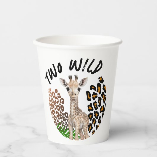 Safari Giraffe Verjaardag Twee Wilde Verjaardagsfe Papieren Bekers (Voorkant)