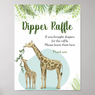 Safari-giraffe verlaat babyshower-luierloterij poster