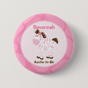 Safari Girl Gepersonaliseerd naam tag roze Zebra Ronde Button 5,7 Cm