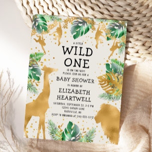 Safari Green Gold Ecru Baby shower Invitation Briefkaart