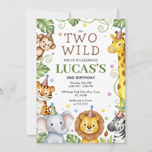Safari Invitation Anniversaire Deux Wild Boy Invit (Devant)