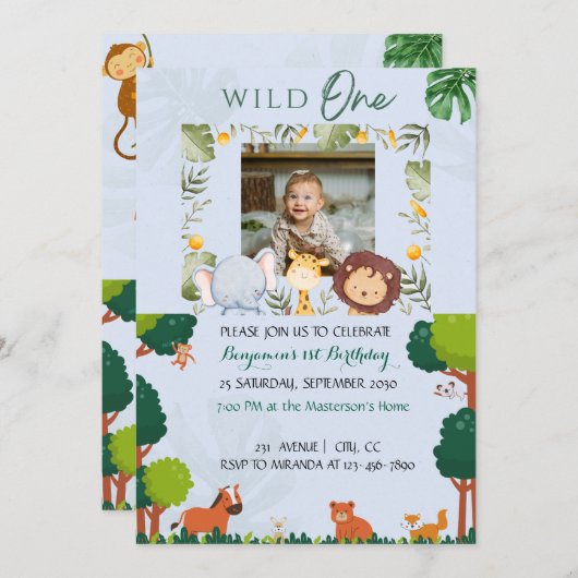 Safari Invitations d'anniversaire Wild One Party (Devant / Derrière)