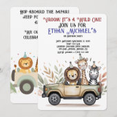 Safari Jeep Wild One First Birthday Invitation (Devant / Derrière)
