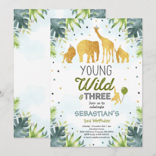 Safari Jong Wild En Drie Verjaardagsuitnodiging Kaart