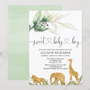 Safari jongen baby shower nodigde zoete baby jonge kaart