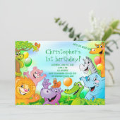 Safari jungle 1ère anniversaire carte d'invitation (Debout devant)