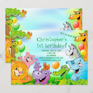 Safari jungle 1ère anniversaire carte d'invitation