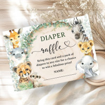 Safari Jungle Animals Baby Shower Diaper Raffle