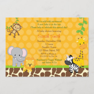 Safari Jungle Animals Bébé ShowShower Invitations