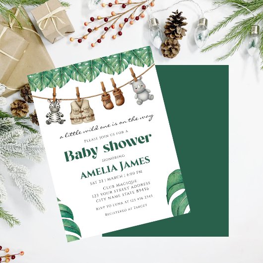 Safari Jungle Animals wild one boy Baby Shower Kaart