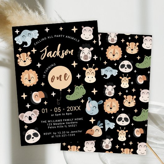 Safari Jungle animaux 1er anniversaire invitation