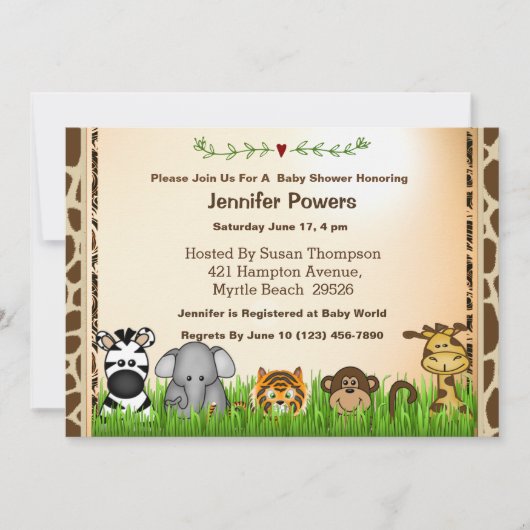 Safari Jungle Animaux Baby shower Invitation (Devant)