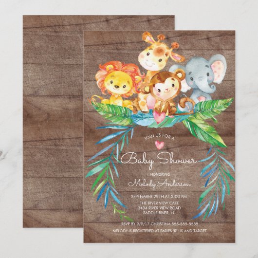 Safari Jungle Animaux Baby shower Invitation (Devant / Derrière)