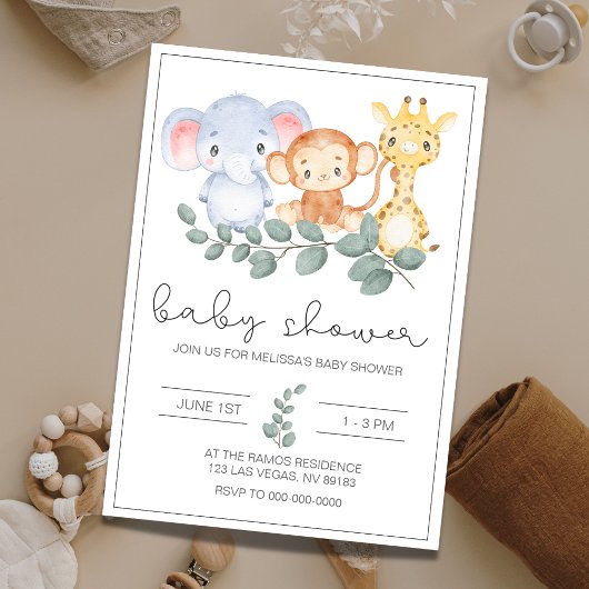 Safari Jungle Animaux Baby shower Invitation
