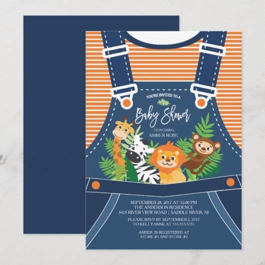 Safari Jungle Animaux Baby shower Invitation (Devant / Derrière)
