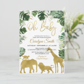 Safari Jungle Animaux Gold Baby shower Invitation (Debout devant)