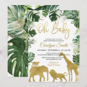 Safari Jungle Animaux Gold Baby shower Invitation (Devant / Derrière)