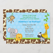 Safari Jungle Animaux Invitations d'anniversaire (Devant / Derrière)
