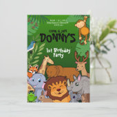 Safari Jungle Anniversaire Invitation Cute Animaux (Debout devant)